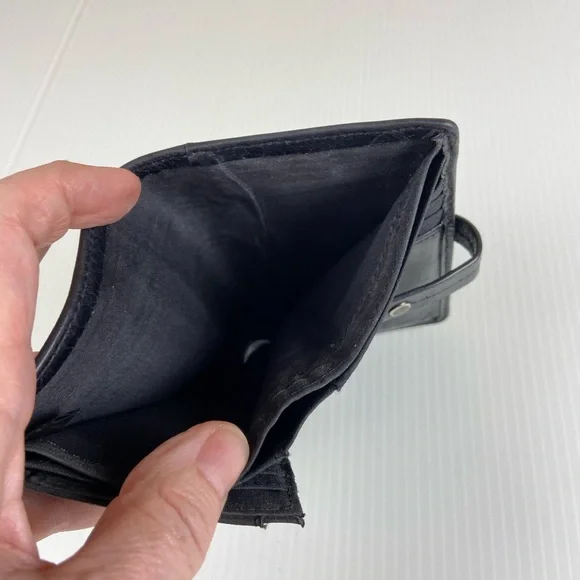 Fossil Black Genuine Leather Patchwork Studded Bifold Wallet - Picture 4 of 15